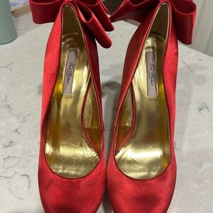 Ted Baker Red Satin Bow Pumps with Gold Insoles